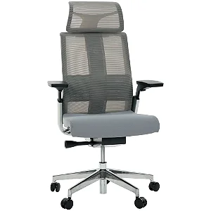 Cadeira de Escritório Comfy Match Plush Tela Mesh Cinza, Suporte SSS, Braço e Apoio de Cabeça 4D