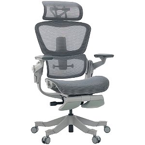 Cadeira de Escritório Comfy Specter Cinza Tela Mesh Cinza , Multiajustável, Braço e Apoio de Cabeça 4D