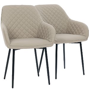 Par de Cadeiras Flexy Luni Base Preta PU Creme