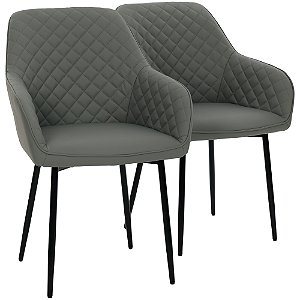 Par de Cadeiras Flexy Luni Base Preta PU Cinza