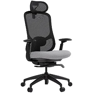 Cadeira de Escritório Comfy Stella Preta Assento Cinza Braços 4D Mecanismo Syncro Assento Deslizante