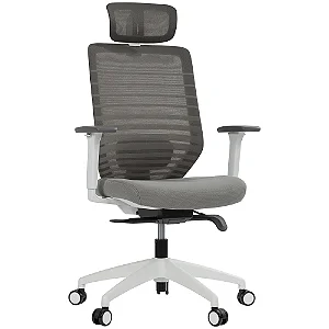 Cadeira de Escritório Comfy York Off White Tela Mesh Cinza, Mecanismo Syncro Assento Deslizante