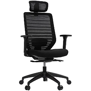 Cadeira de Escritório Comfy York Preta Tela Mesh Preta, Mecanismo Syncro Assento Deslizante
