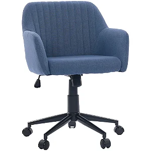 Cadeira Giratória Flexy Clari SW Base Metal Estofada em Linho Azul Indigo