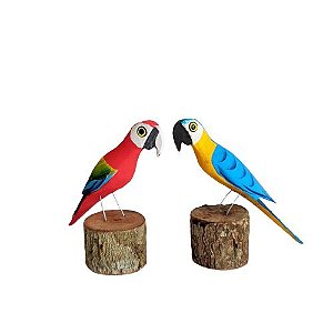 Pássaro de Madeira - Arara Azul e Vermelha