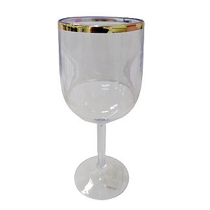 Taça Vinho 290ml Transparente c/Borda Dourada