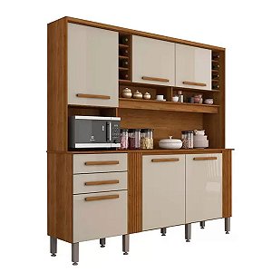 Cozinha Compacta Catar Com Molduras Ripadas - Cinamomo/Off White