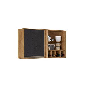 Armário Aéreo Pérola Com 1 PT Com Nicho - Sallêto Cinamomo/Preto