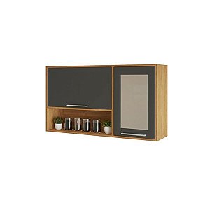 Armário Aéreo Basculante Para Cozinha Paris Com 2 Portas e 1 Nicho - Sallêto Cinamomo/Grafite