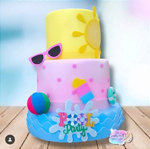 Bolo Fake Pool Party - Criações em EVA