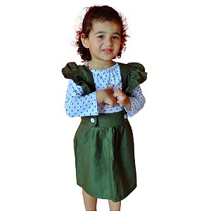 Salopete Infantil Verde com Blusa Poá