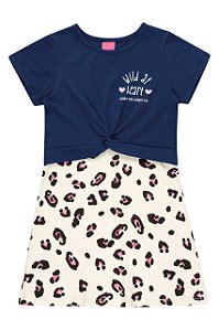 Vestido Cotton Infantil Menina Wild Marinho - Kamylus