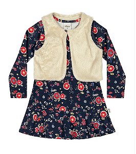 Vestido Infantil Moletinho com Estampa Floral e Colete