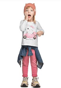 Blusa Infantil Menina Meia Estação com Estampa Interativa Gatinha - Kely & Kety