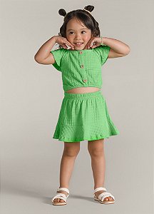 Conjunto "Sophia" Infantil Menina em Cotton Quadriculado Verde - Brandili