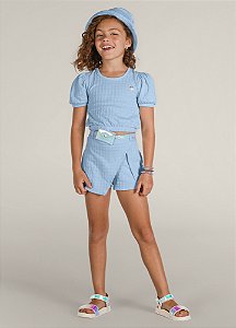 Conjunto Infantil de Cotton Quadriculado de Cropped e Short Saia Menina "Bia" - Brandili
