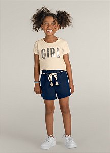 Conjunto Infantil com Blusa Cropped e Short Sarja Menina - Brandili