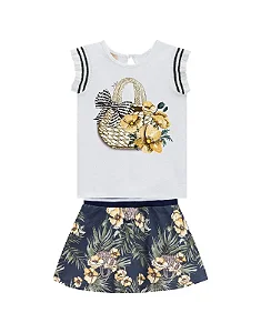 Conjunto Infantil Menina Estampa Frontal Cesta e Flores - Milon