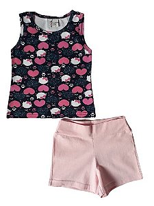 Conjunto de Verão Feminino "Cat Corações"