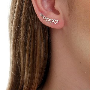 Brinco Ear Cuff Corações - Prata 925 - MB213-1380