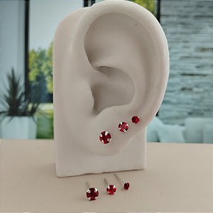 Trio Pedra Vermelho Prata 925 - MB392-1156
