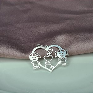 Pingente Casal Filhos (Menina/Menino) Coração - Prata 925 - MPI128-10102