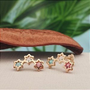 Brinco Ear Cuff Estrela Colorido - Semijoia 18k MB364-536