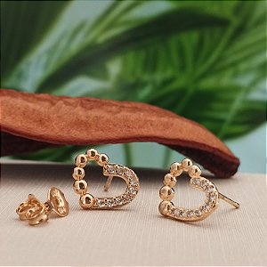 Brinco Coração Cravejado 10mm - Semijoia 18k MB411-864