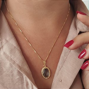 Gargantilha Pedra Diamantada Zircônia Semijoia 18k-MC372-19118
