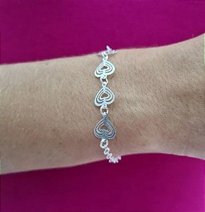 Pulseira 4 Corações Prata 925 - 20cm - MP205-1984
