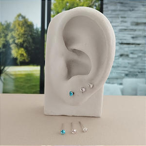 Trio de Brincos Color Zircônias Prata 925 - 3mm - MB573-644