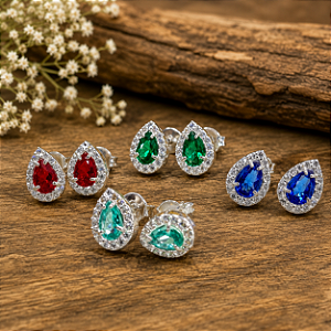 Brincos Gota Prata 925 Cravejados com Zircônias - 9mm
