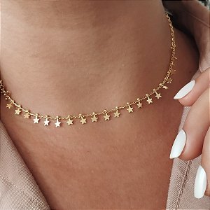 Gargantilha Choker Estrelinhas - Semijoia 18 k - 32 cm + 10 cm (extensor)