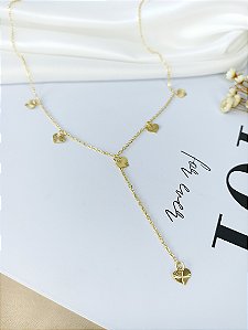 Gargantilha Gravatinha Corações - Semijoia 18 k - 46 cm + 4 cm (extensor) - MC618-1180