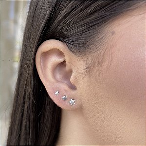 Brinco Trio Estrela Lisa - Prata 925 - 5mm - 4mm - 3mm - MB639-1272