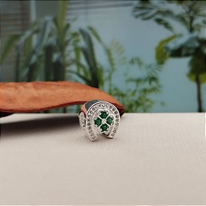Berloque Separador Ferradura Com Trevo Cravejado - Prata 925 - MBL104-30180