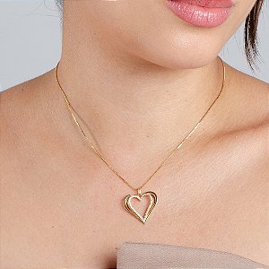 Coração 3D Crevejado Zirconia - Semijoias 18k -  MC689-15150