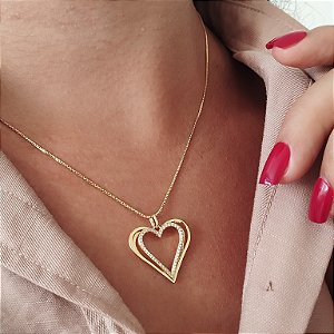 Coração 3D Crevejado Zirconia - Semijoias 18k -  MC689-15150