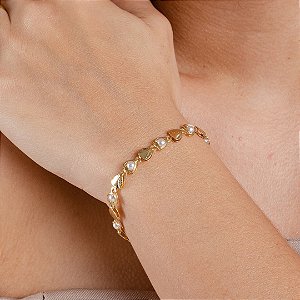 Pulseira Feminina Coração C/ Pérola - Semijoia 18k - MP397-10120