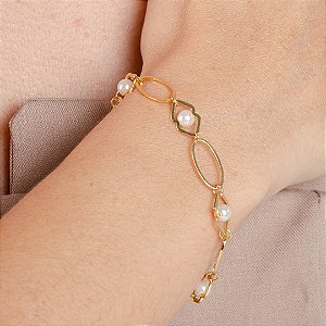 Pulseira Argolas Ovais C/ Pérolas - Semijoia 18k 18k - MP406-10120