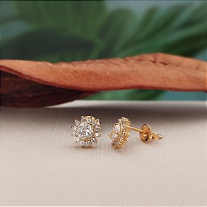 Brinco Flor Cravejado - Semijoia 18k - 8 mm - MB879-662