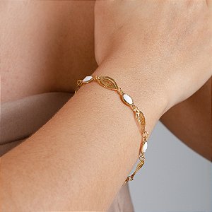 Pulseira Feminina Vazada C/ Pedras Brancas - Semijoia 18k - MP386-11140