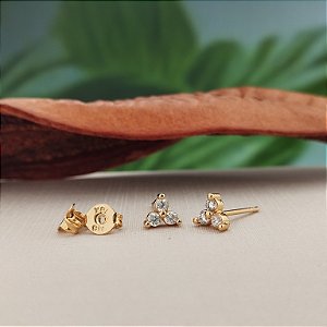 Brinco Flor Cravejado - Semijoia 18k - MB813-438