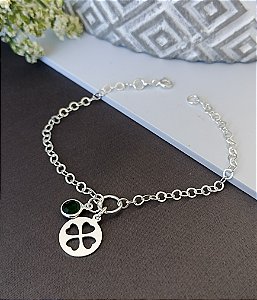 Pulseira Trevo com Pedra Verde - Prata 925 - MP426-21106