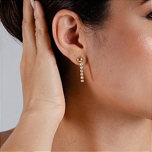 Brinco Pêndulo c/Pedras Zircônia - Semijoia 18k - 24 mm - BR30-03140