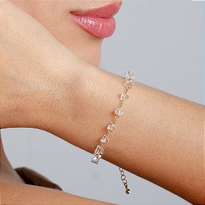 Pulseira C/Pedras Cristais + Extensor - Semijóia - MP487-09168