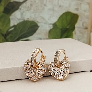 Argola Cravejada 2 em 1 C/ Coração - Semijoia 18k - BR163-11280