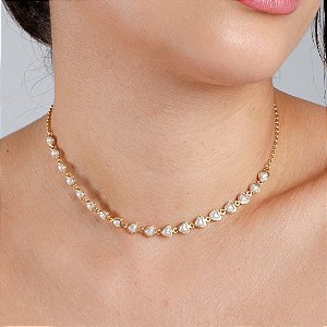 Gargantilha Choker Coração C/ Pérola - Semijoia 18k - MC970-10260