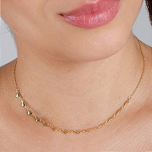 Gargantilha Choker Corações - Semijoia 18k - MC977-11240