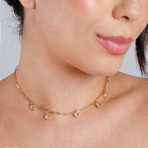 Gargantilha Elo Cartier C/ Corações - Semijoia 18k - MC983-15180